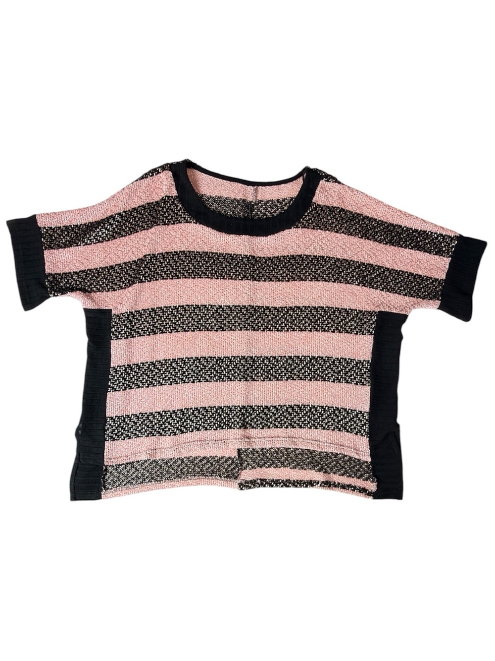 Oversized black & pink striped short-sleeve knit top Women’s size small